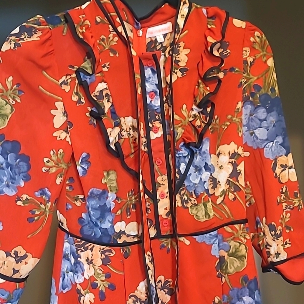 RE:Named Scarlet Red Floral Mod Boho Mini Dress Women’s Small - Picture 14 of 15